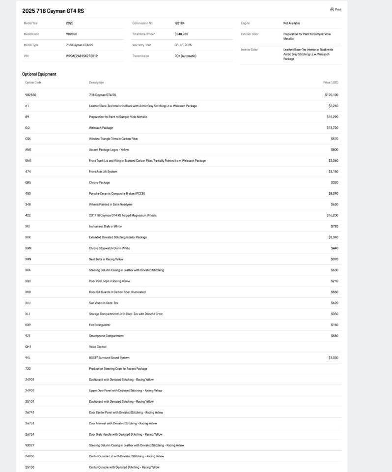 2025 Porsche 718 Cayman GT4 RS Pompano Beach FL