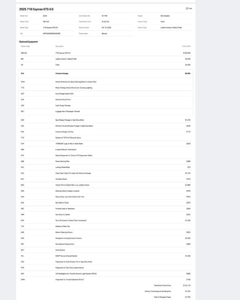 2025 Porsche 718 Cayman GTS 4.0 Pompano Beach FL