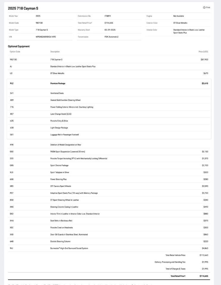2025 Porsche 718 Cayman S Pompano Beach FL