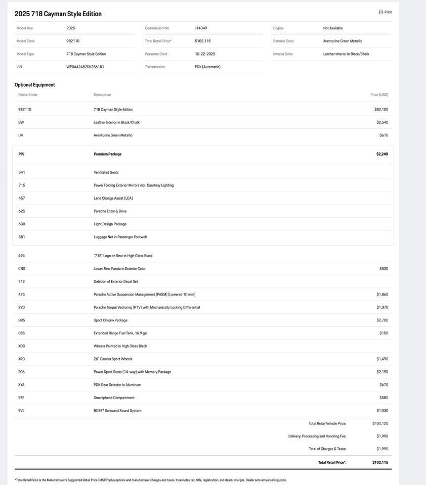 2025 Porsche 718 Cayman Style Edition Pompano Beach FL