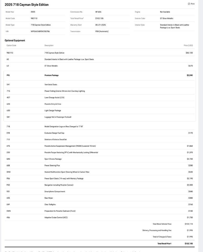 2025 Porsche 718 Cayman Style Edition Pompano Beach FL