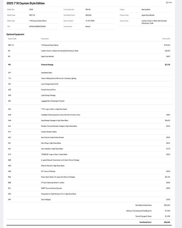2025 Porsche 718 Cayman Style Edition Pompano Beach FL