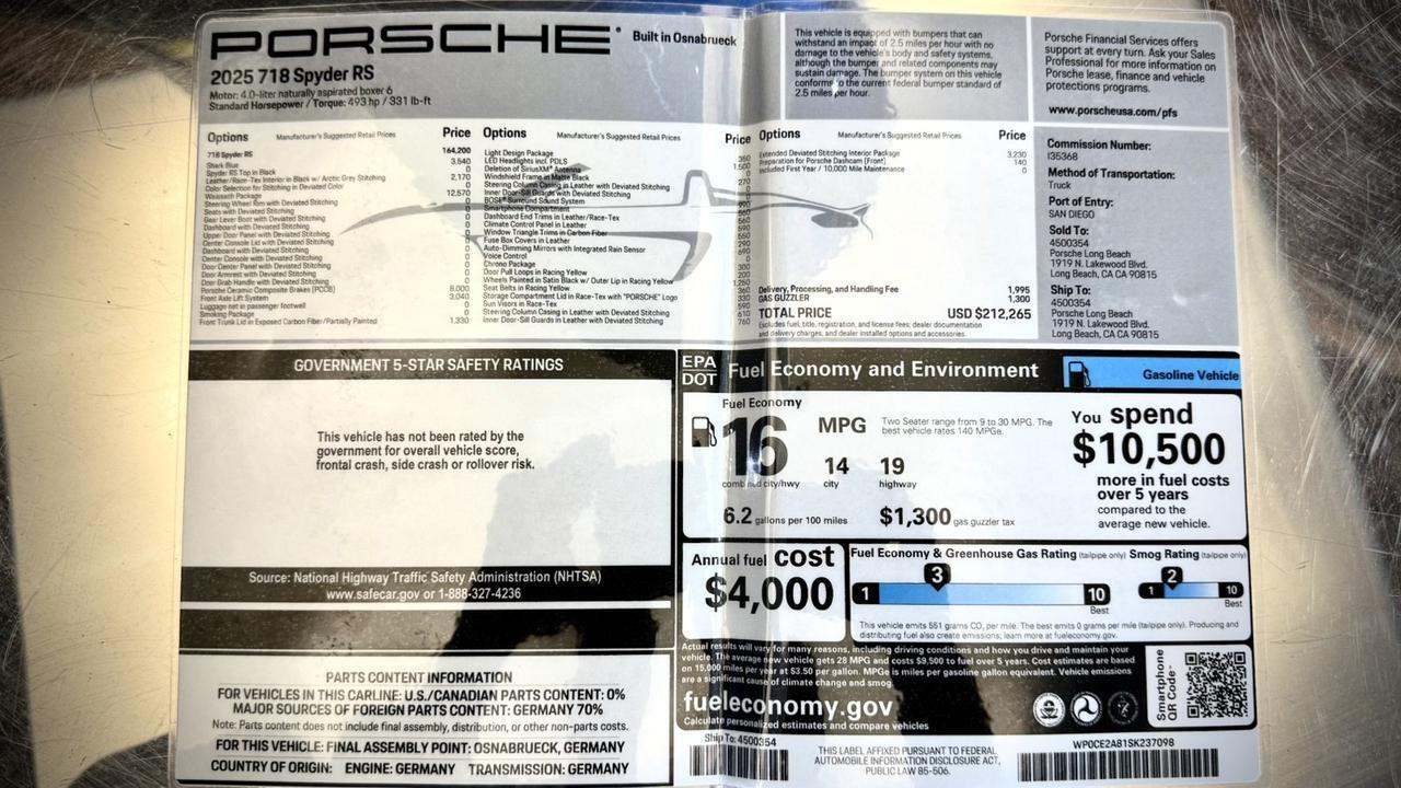 2025 Porsche 718 Spyder RS Anaheim Hills CA