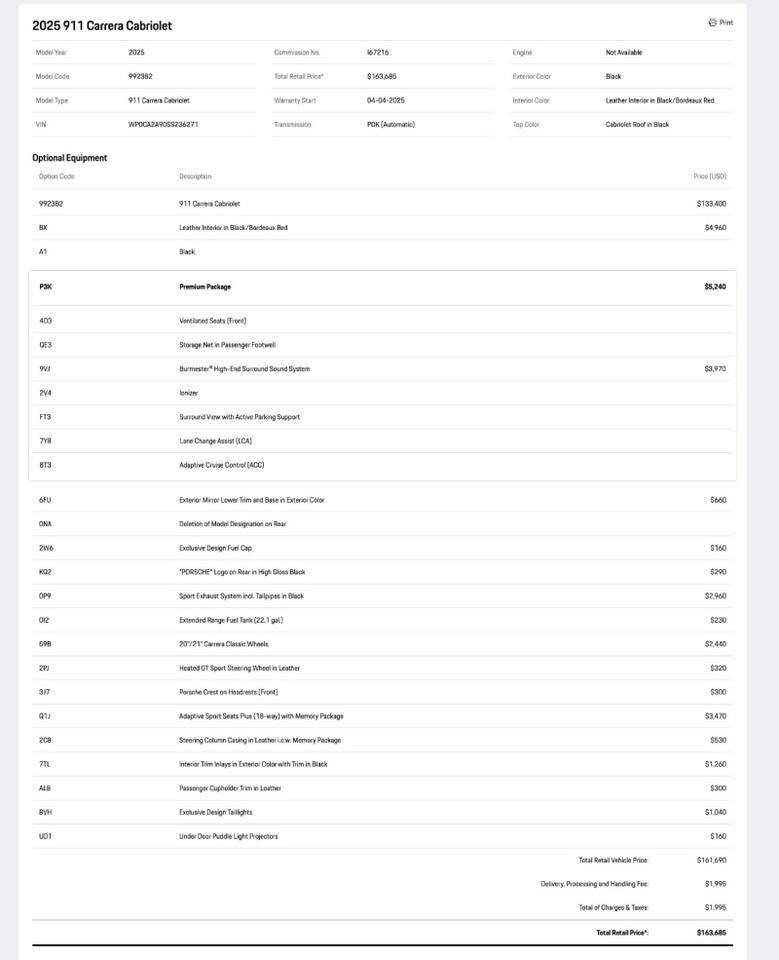 2025 Porsche 911 Carrera Cabriolet Pompano Beach FL
