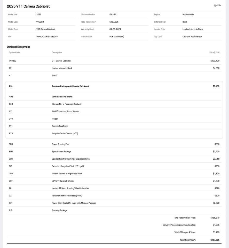 2025 Porsche 911 Carrera Cabriolet Pompano Beach FL