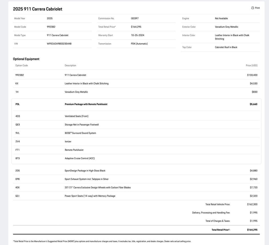 2025 Porsche 911 Carrera Cabriolet Pompano Beach FL