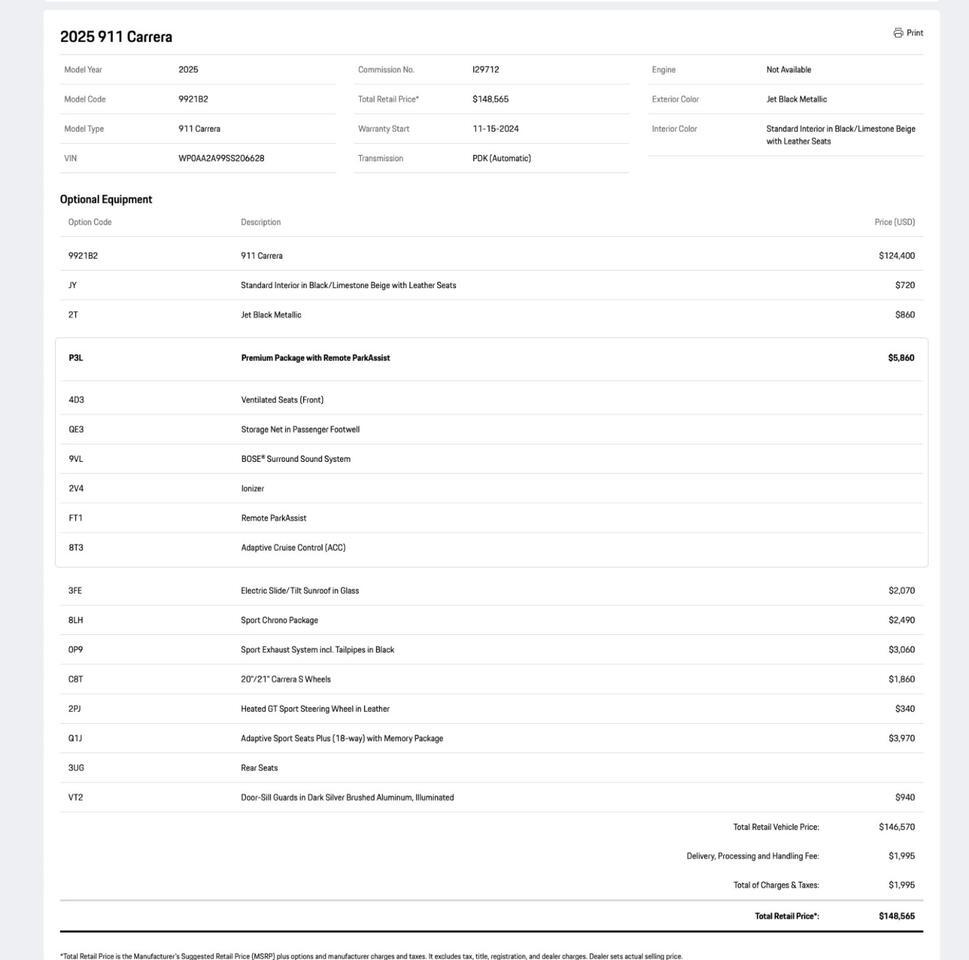 2025 Porsche 911 Carrera Pompano Beach FL
