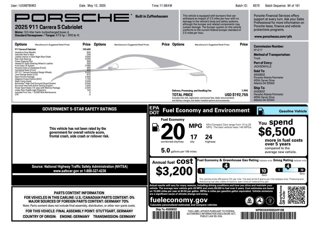 2025 Porsche 911 Carrera S Cabriolet