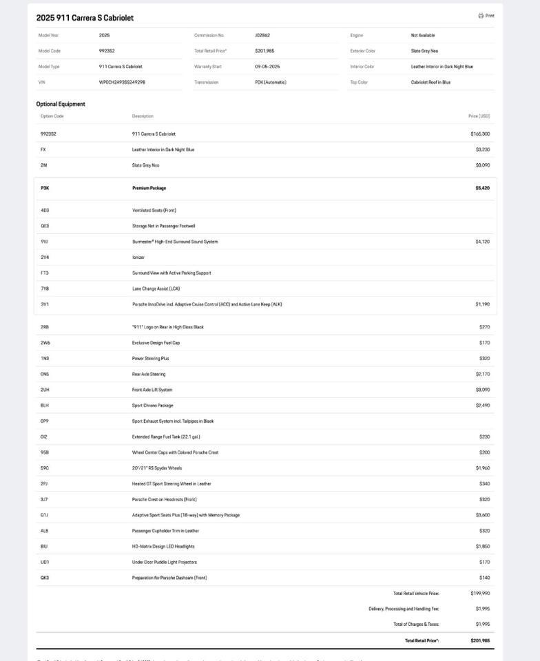 2025 Porsche 911 Carrera S Cabriolet Pompano Beach FL