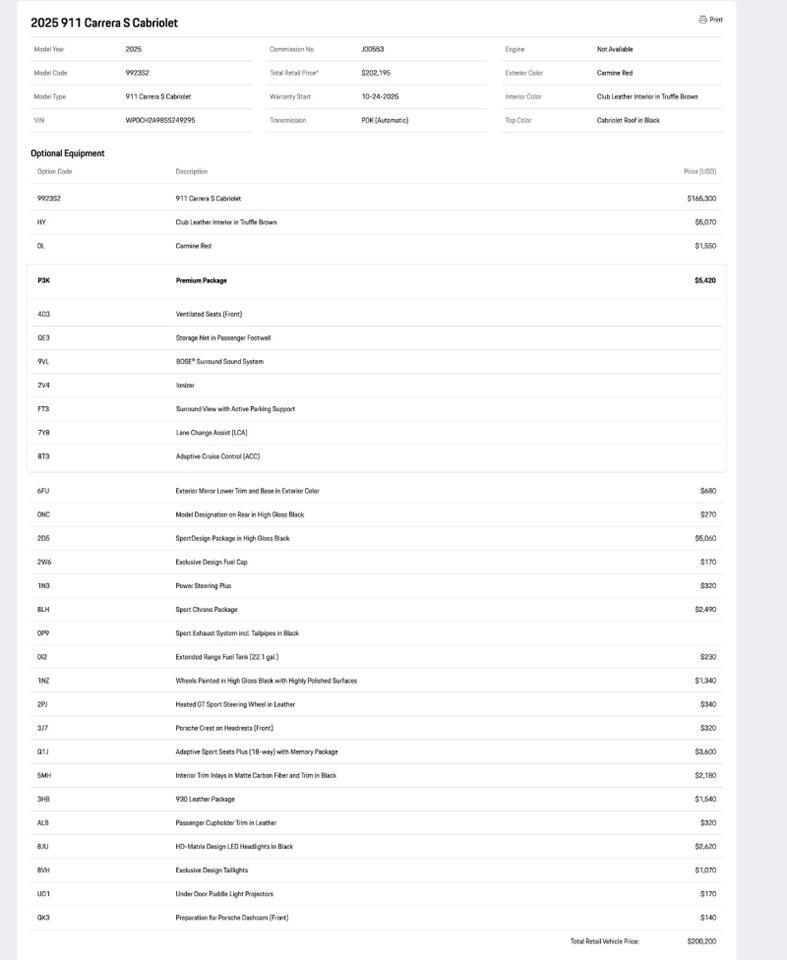 2025 Porsche 911 Carrera S Cabriolet Pompano Beach FL