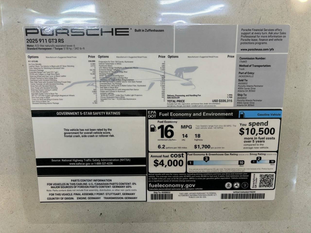 2025 Porsche 911 GT3 RS Marietta GA