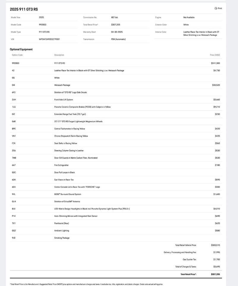 2025 Porsche 911 GT3 RS w/ Manthey Racing Kit Pompano Beach FL