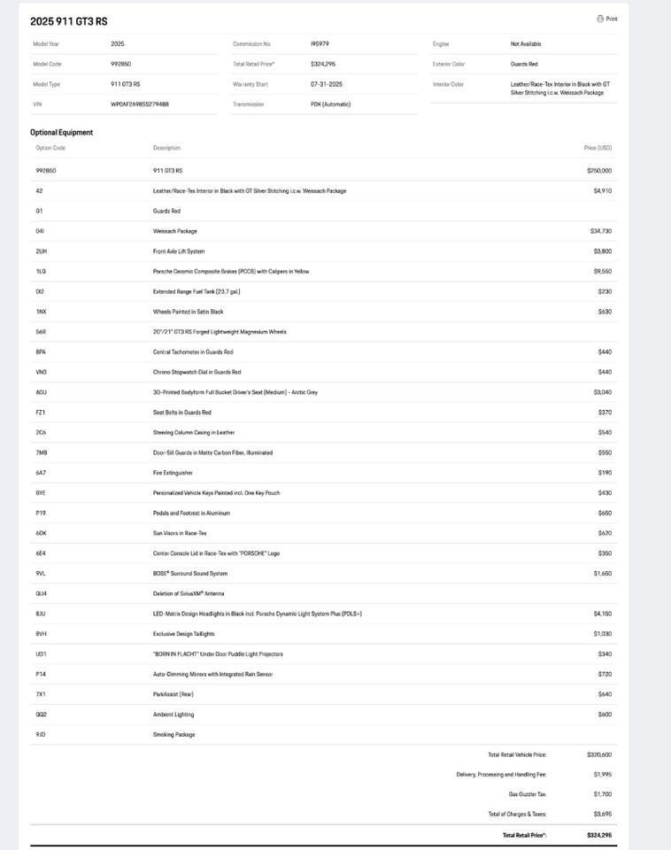 2025 Porsche 911 GT3 RS w/ Manthey Racing Kit Pompano Beach FL
