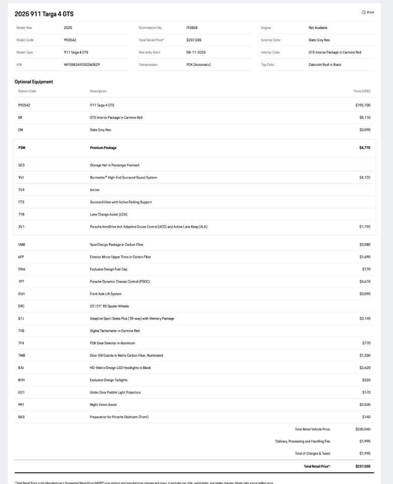 2025 Porsche 911 Targa 4 GTS Pompano Beach FL
