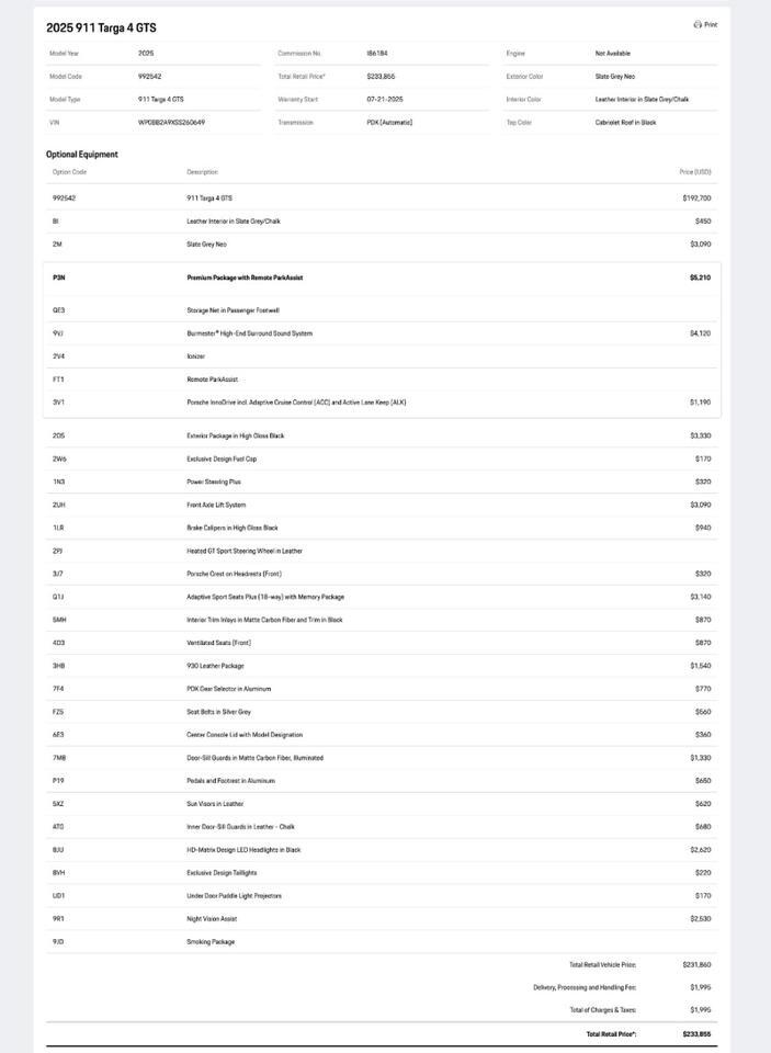 2025 Porsche 911 Targa 4 GTS Pompano Beach FL
