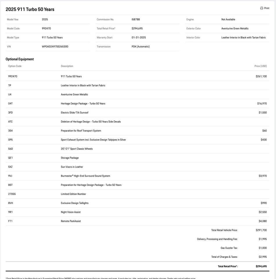 2025 Porsche 911 Turbo 50 Years Pompano Beach FL