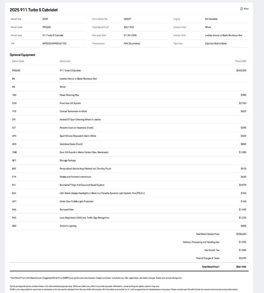 2025 Porsche 911 Turbo S Cabriolet Pompano Beach FL