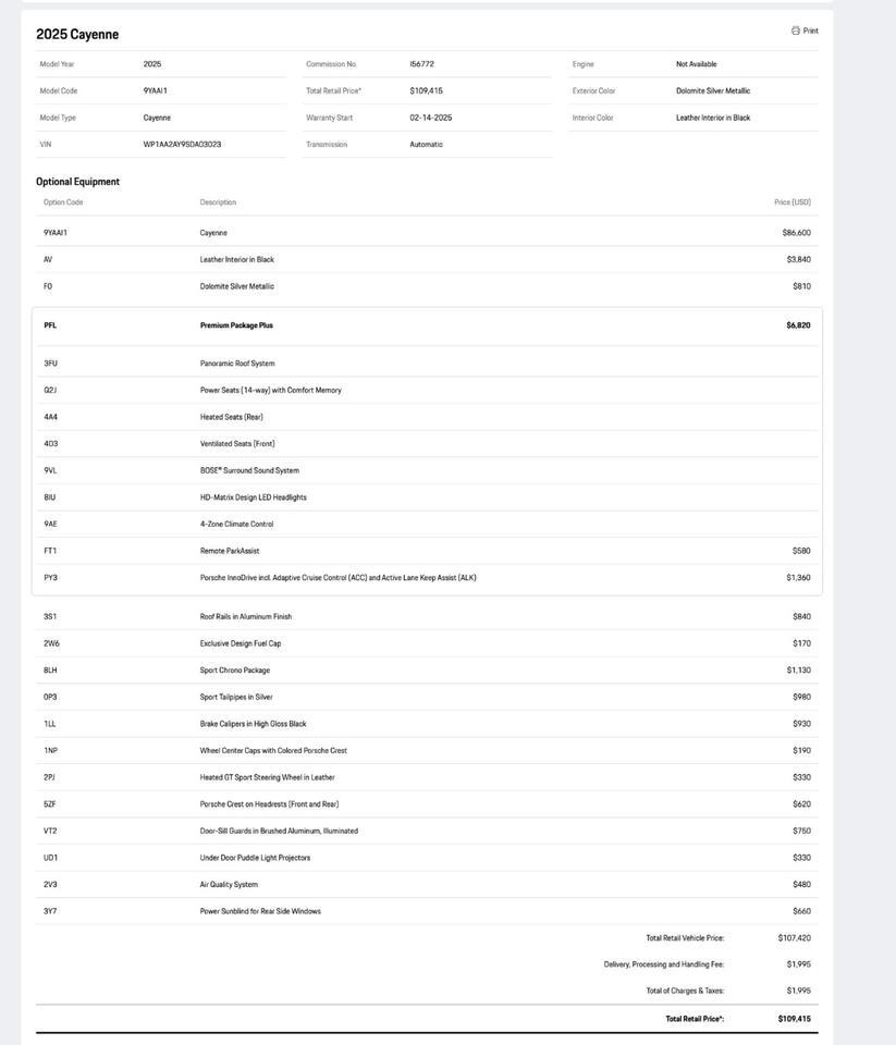 2025 Porsche Cayenne Pompano Beach FL