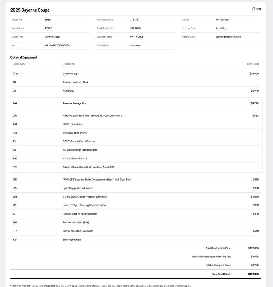2025 Porsche Cayenne Coupe Pompano Beach FL