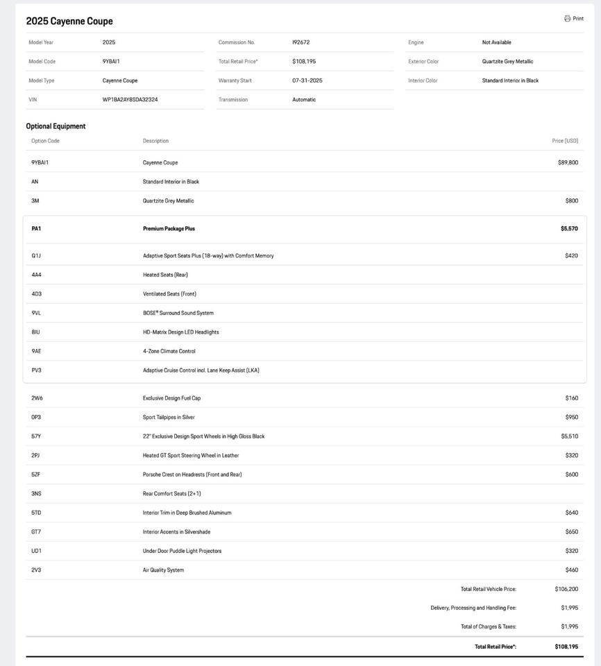 2025 Porsche Cayenne Coupe Pompano Beach FL