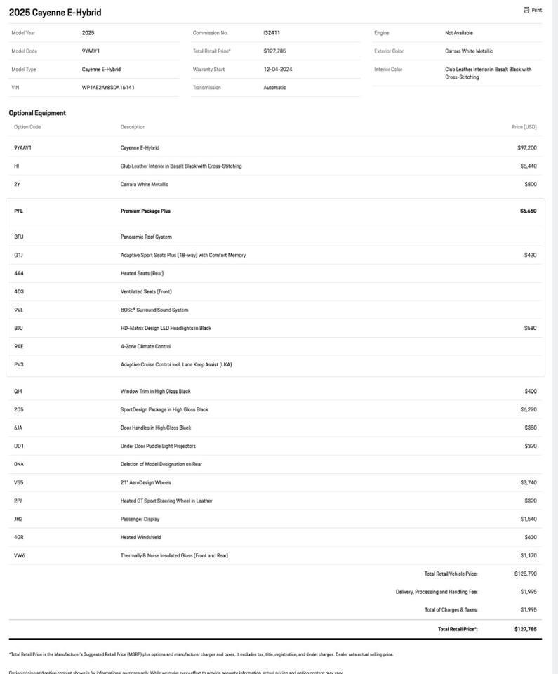 2025 Porsche Cayenne E-Hybrid Pompano Beach FL