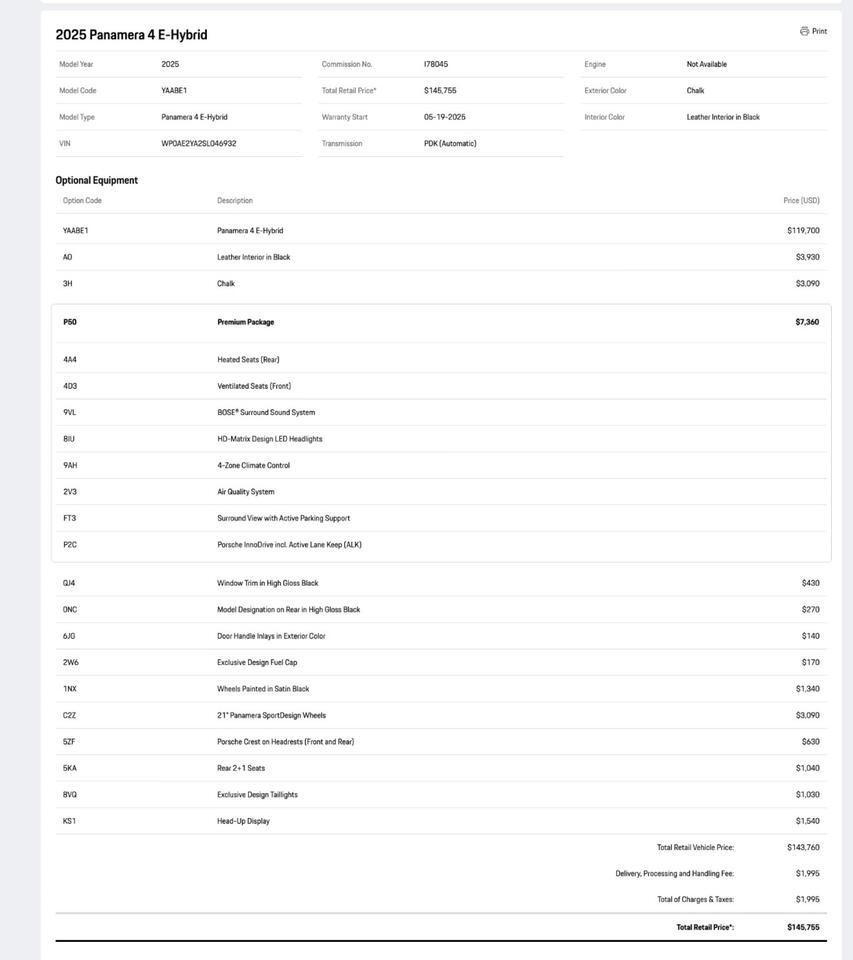 2025 Porsche Panamera 4 E-Hybrid Pompano Beach FL