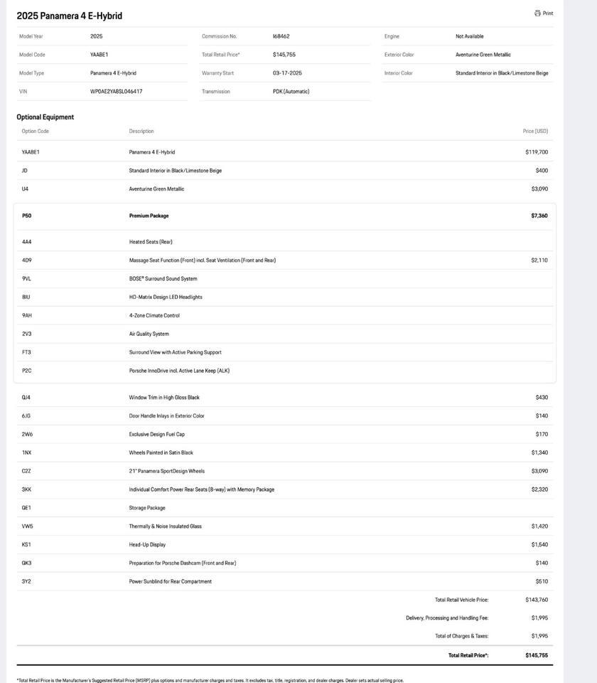2025 Porsche Panamera 4 E-Hybrid Pompano Beach FL