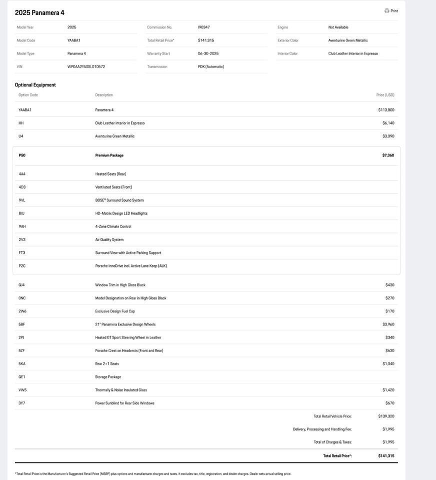 2025 Porsche Panamera 4 Pompano Beach FL