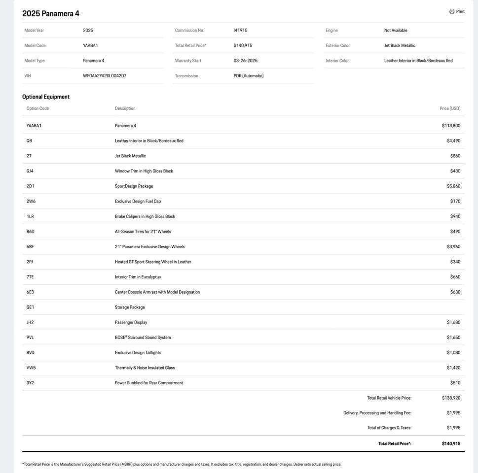 2025 Porsche Panamera 4 Pompano Beach FL