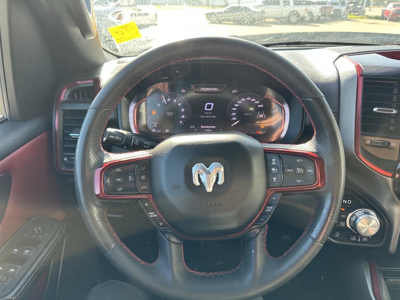 2025 Ram 1500 Rebel Crew Cab 4x4 | Low KMs | 3L Hurricane | Black w Red Inserts | 12IN Display | NAV Redwater AB
