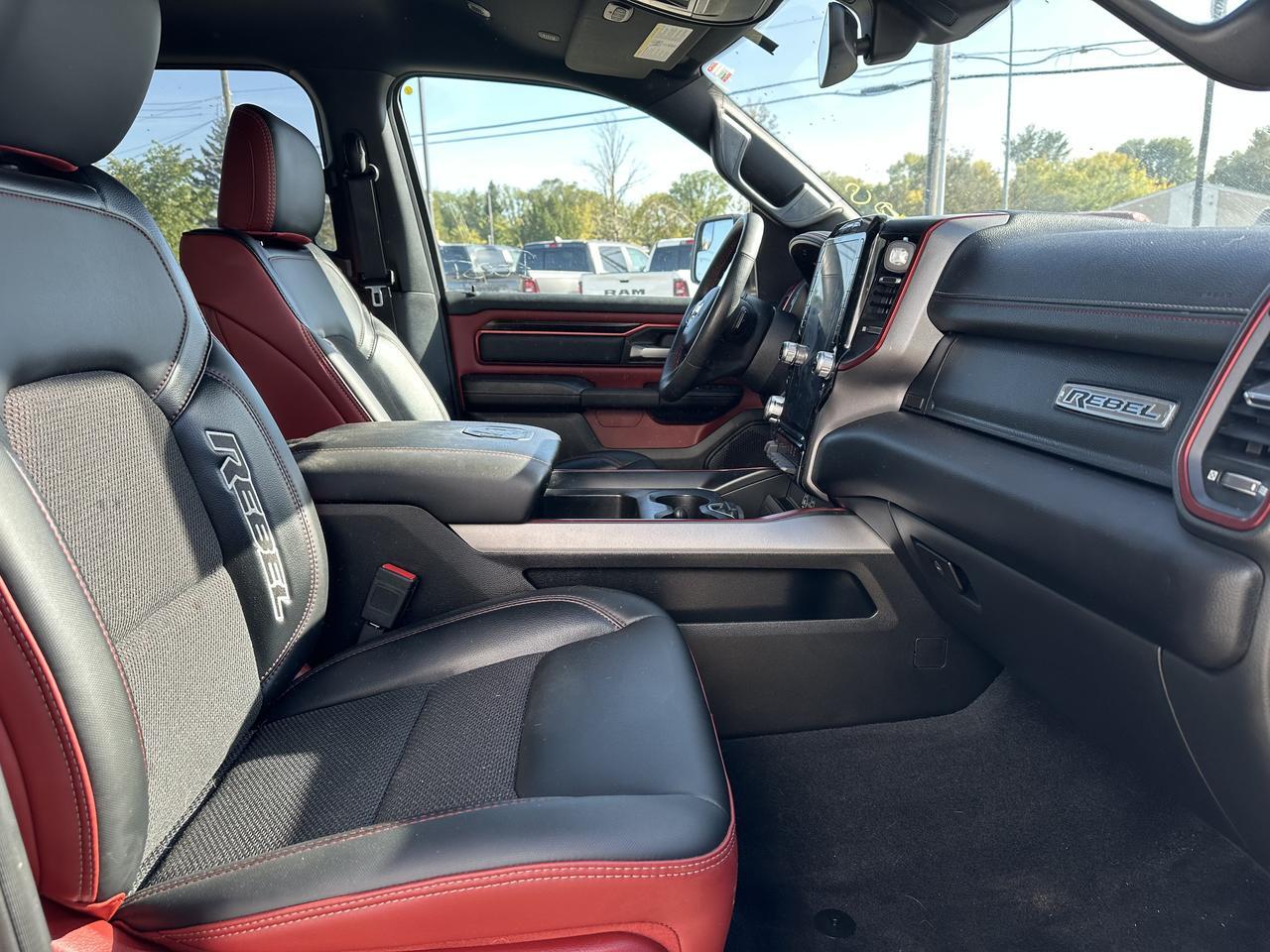 2025 Ram 1500 Rebel Crew Cab 4x4 | Low KMs | 3L Hurricane | Black w Red Inserts | 12IN Display | NAV Redwater AB