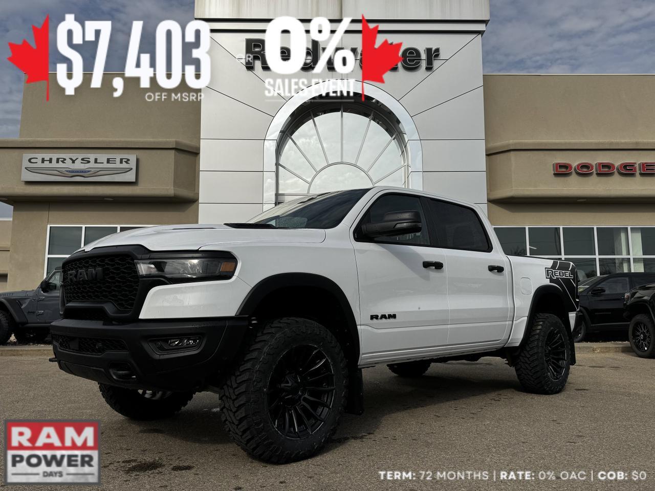 2025 Ram 1500 Rebel Crew Cab 4x4 | MILK MAN |  Rig Ready Ram | 3L Hurricane | Cloth Vinyl | Red Inserts Redwater AB