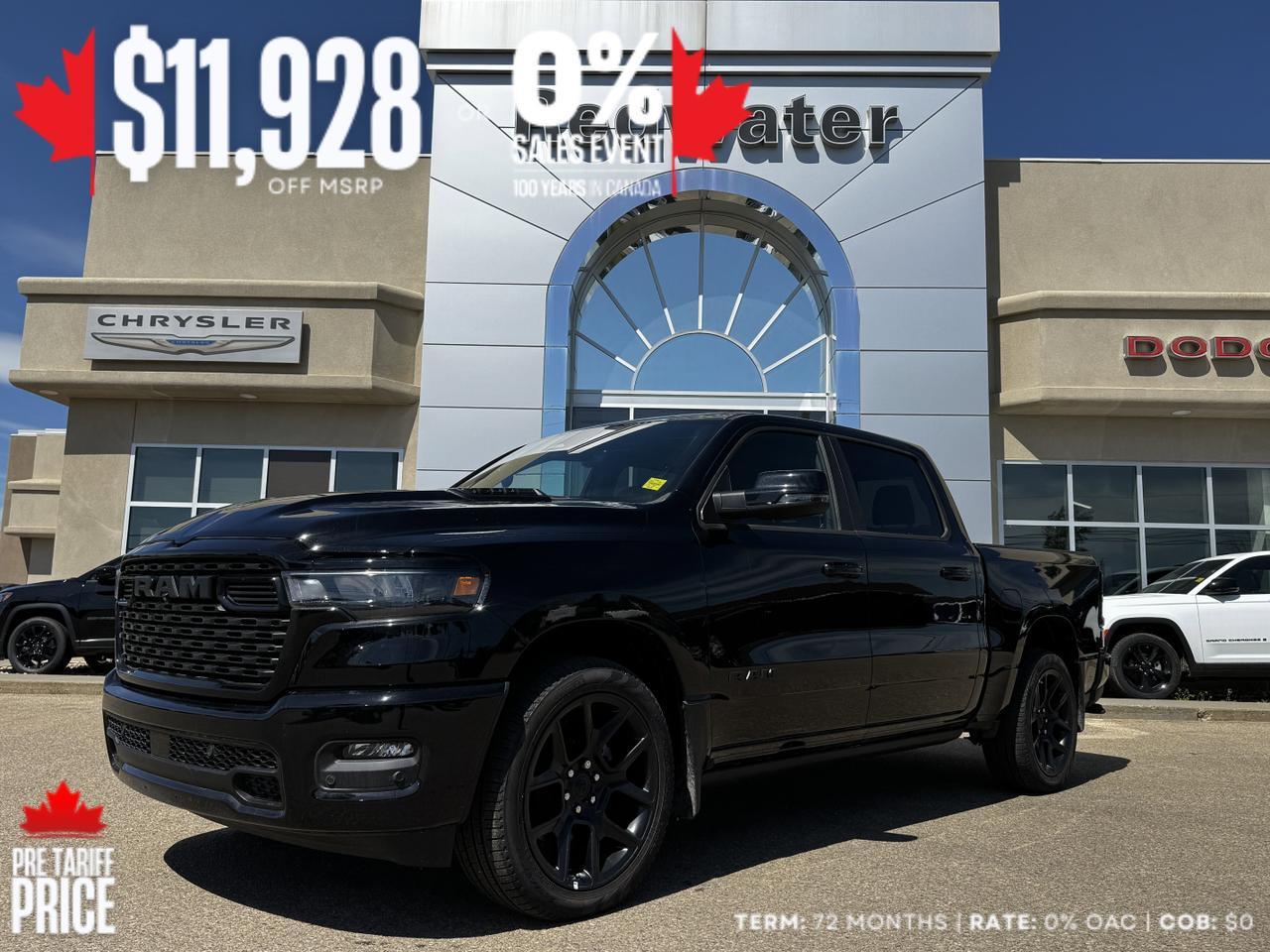 2025 Ram 1500 Sport Night Edition Crew Cab 4x4 | 3L Hurricane | Leather | Heated Vented Seats | Pano Sunroof | NAV Redwater AB