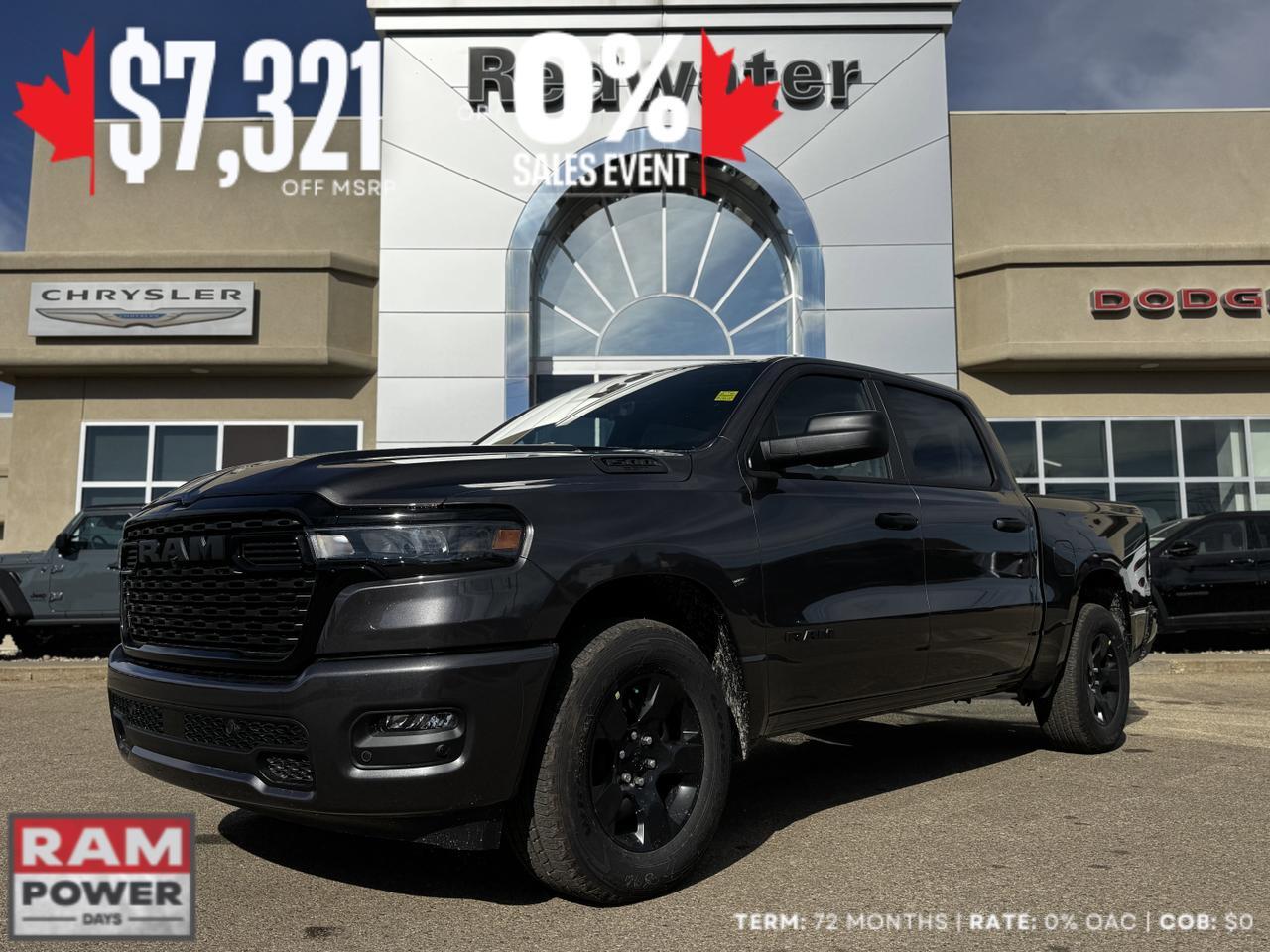 2025 Ram 1500 Tradesman Night Edition Crew Cab 4x4 | 3L Hurricane | Front Cloth Bench | Backup Camera Redwater AB