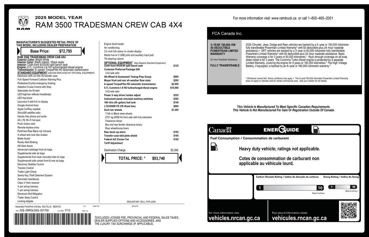 2025 Ram 3500 4x4 Crew Cab Tradesman Dually Diesel PSeat BCam Red Deer AB