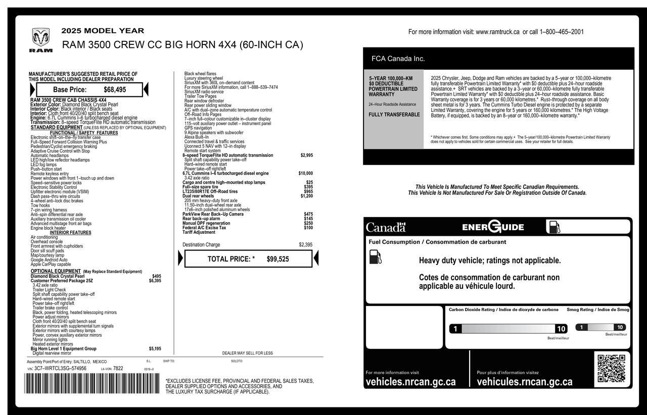 2025 Ram 3500 4x4 Crew Cab & Chassis Big Horn Dually Diesel Nav Red Deer AB