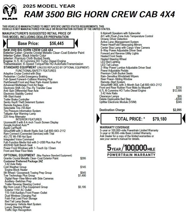 2025 Ram 3500 Big Horn 4X4 / Level 2 Plus Equipment / HO Diesel! High Point NC