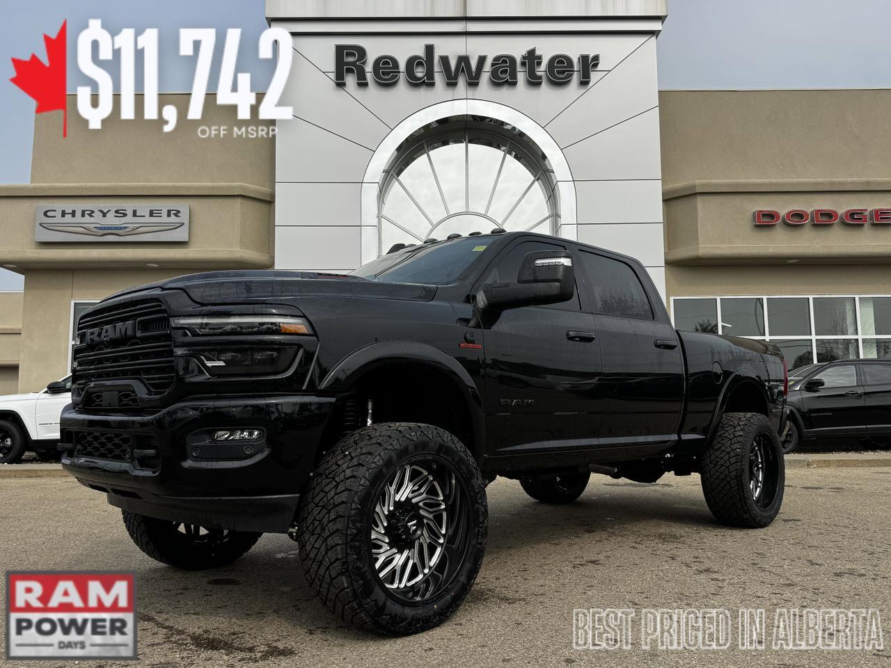2025 Ram 3500 Laramie Night Edition Crew Cab 4x4 | Rig Ready Ram | Leather | Towing | Sunroof | Heated Seats Redwater AB
