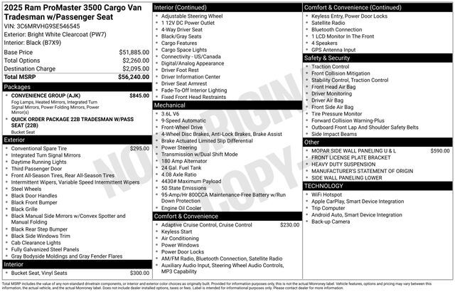 2025 Ram ProMaster 3500 High Roof Raleigh NC