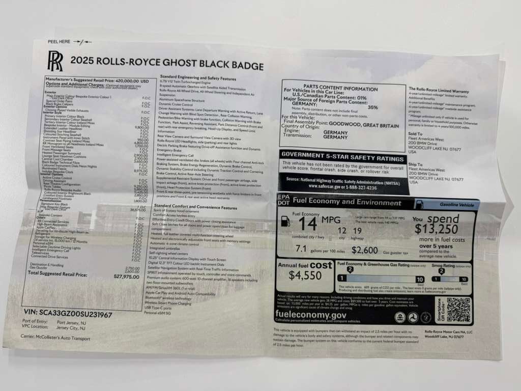 2025 Rolls-Royce Ghost Black Badge Pebble Beach '25 display car! Iced Dark olive paint,Bespoke interior,Bespoke audio &MORE Fort Lauderdale FL