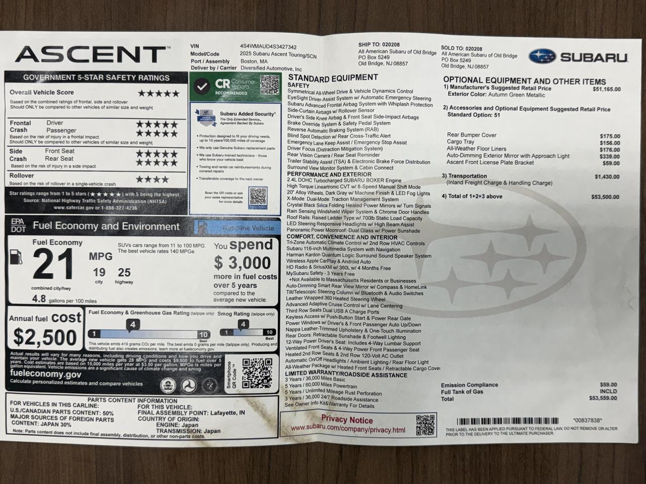 2025 Subaru Ascent Touring Knoxville TN