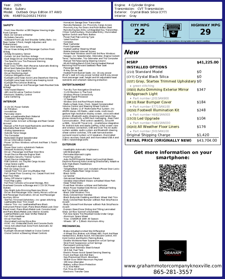 2025 Subaru Outback Onyx Edition XT Knoxville TN
