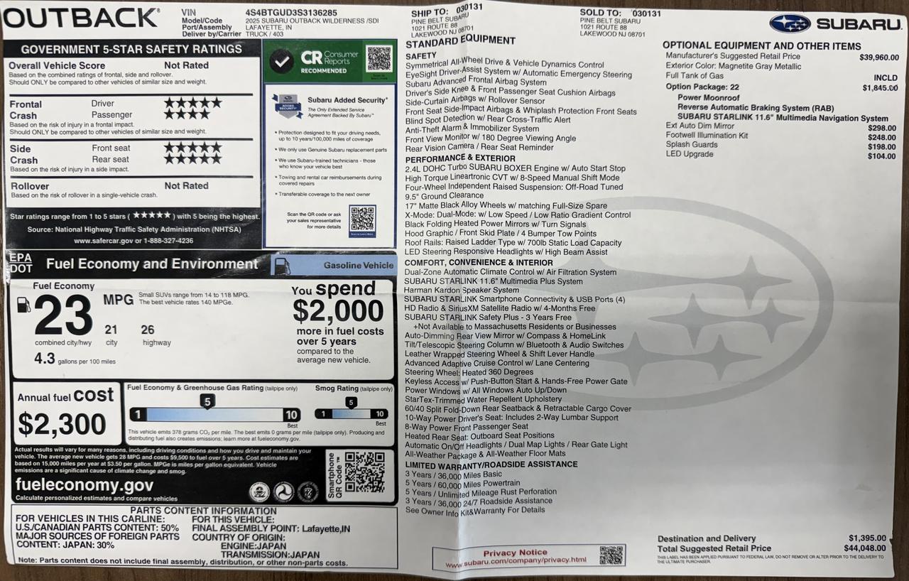 2025 Subaru Outback Wilderness Knoxville TN
