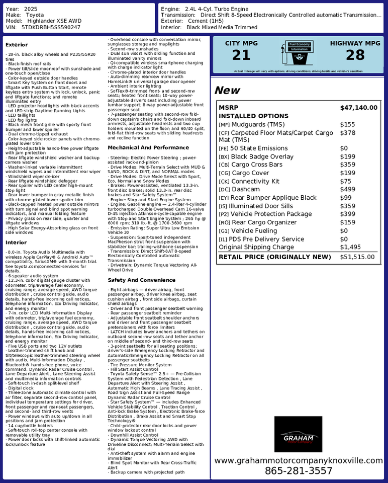 2025 Toyota Highlander XSE Knoxville TN