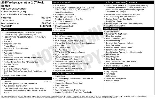 2025 Volkswagen Atlas 2.0T Peak Edition Raleigh NC