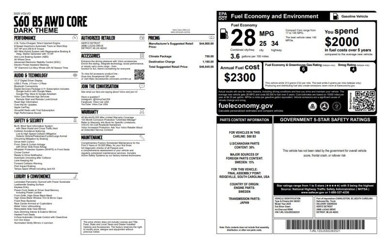 2025 Volvo S60 Core - 1 OWNER - ONLY 19K MILES Whitinsville MA