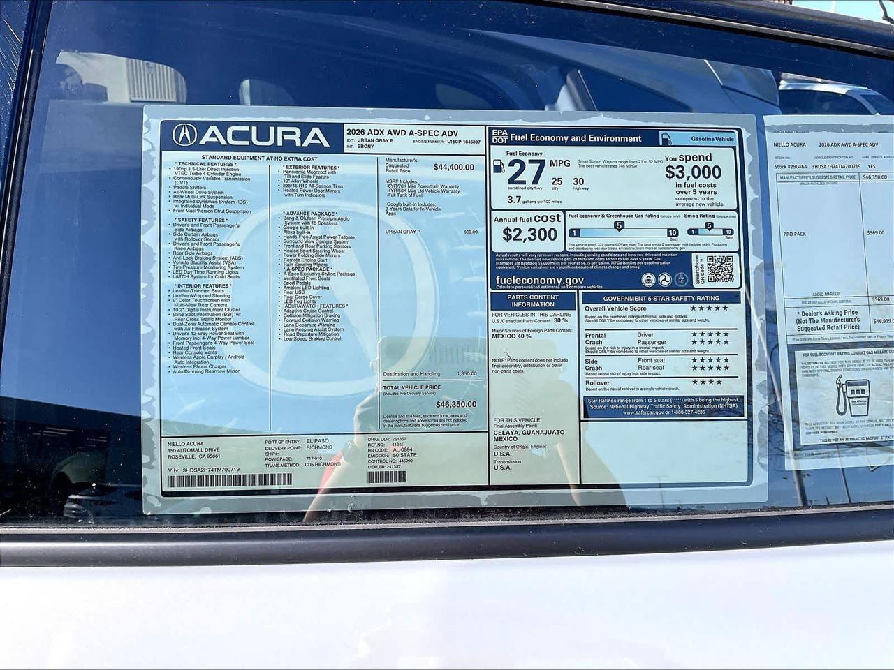 2026 Acura ADX w/A-Spec Advance Package Roseville CA