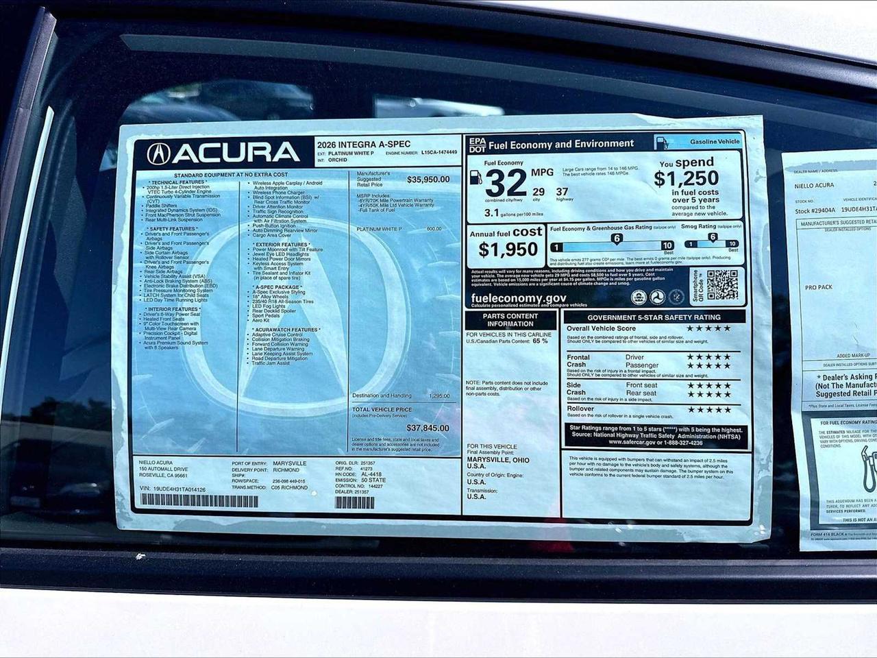 2026 Acura Integra w/A-Spec Package Roseville CA