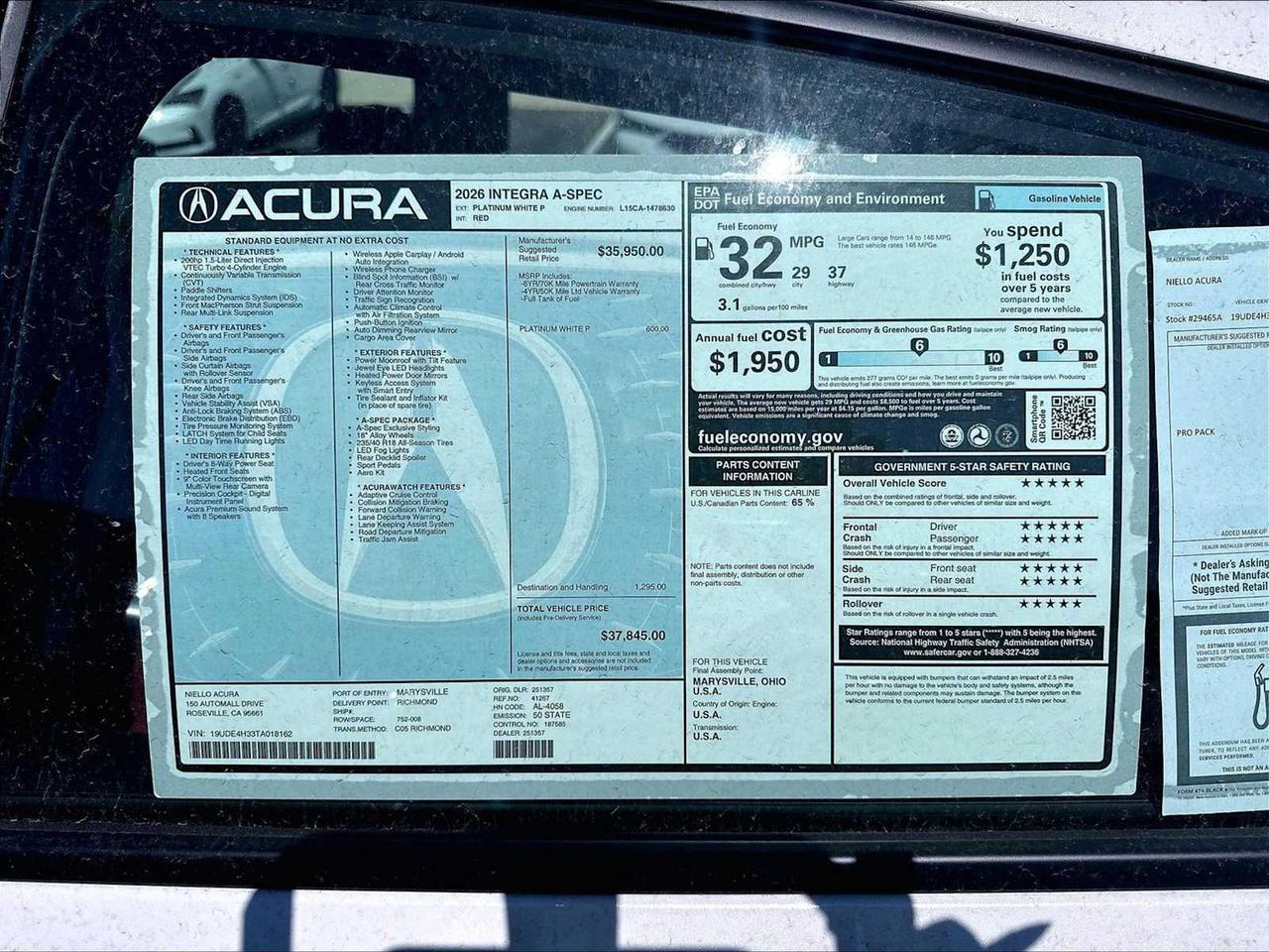 2026 Acura Integra w/A-Spec Package Roseville CA