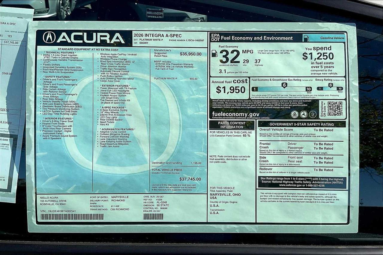 2026 Acura Integra w/A-Spec Package Roseville CA